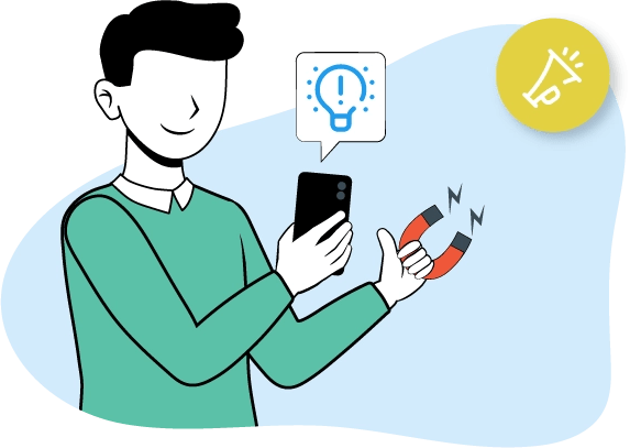 Una ilustración de un hombre usando su celular y un desencadenante.