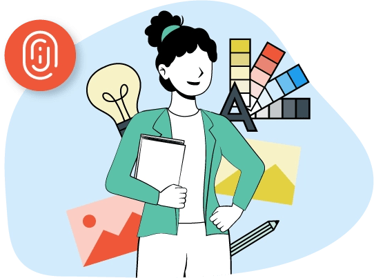 Una mujer con un libro y una linterna en su cabeza.