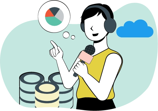 Una mujer con un micrófono en su mano, hablando en un programa de radio.