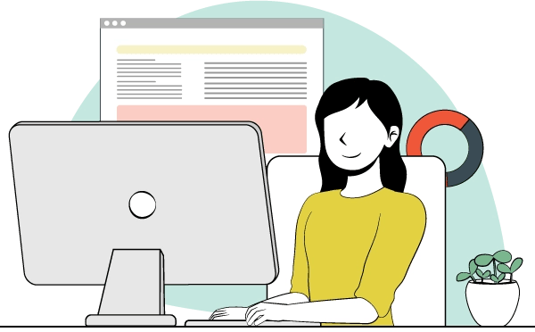 Una mujer está trabajando en su computadora.