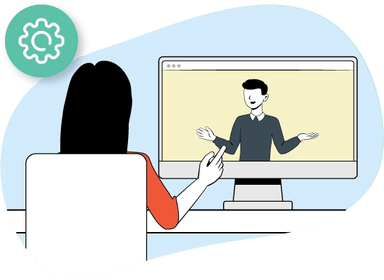 Una mujer está usando un ordenador y viendo una imagen de un hombre.