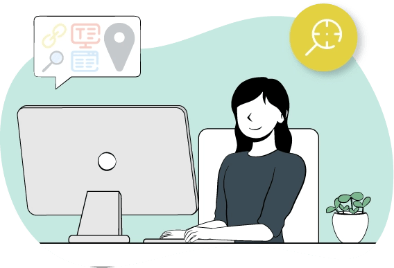 Una mujer trabajando en su computadora.