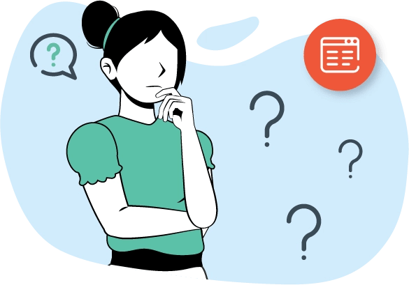 Una mujer con una pregunta en su mente sobre FAQ en SEO y IA