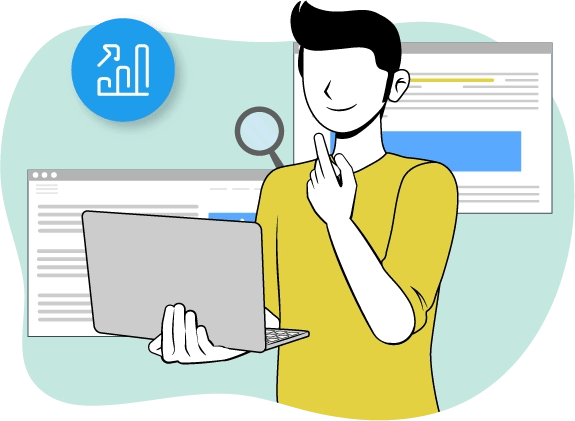 Un hombre con una computadora en su mano y una pizarra detrás de él.