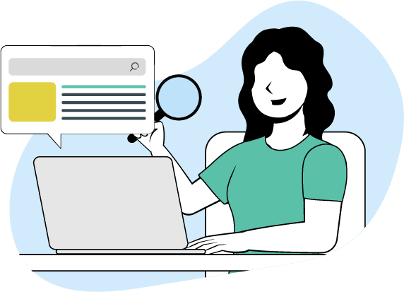 Una mujer usa un buscador en su computadora.