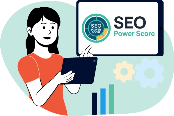 Una mujer usa un dispositivo electrónico para mostrar un gráfico de SEO.
