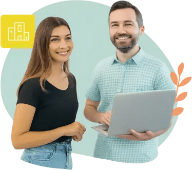 Una mujer y un hombre están juntos, y ella está usando un laptop.