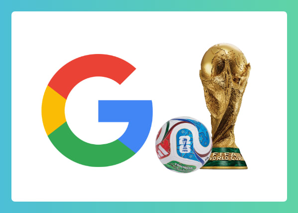 La palabra "Google" se encuentra en un fondo de color verde. A la derecha de la palabra, hay una pelota de fútbol.