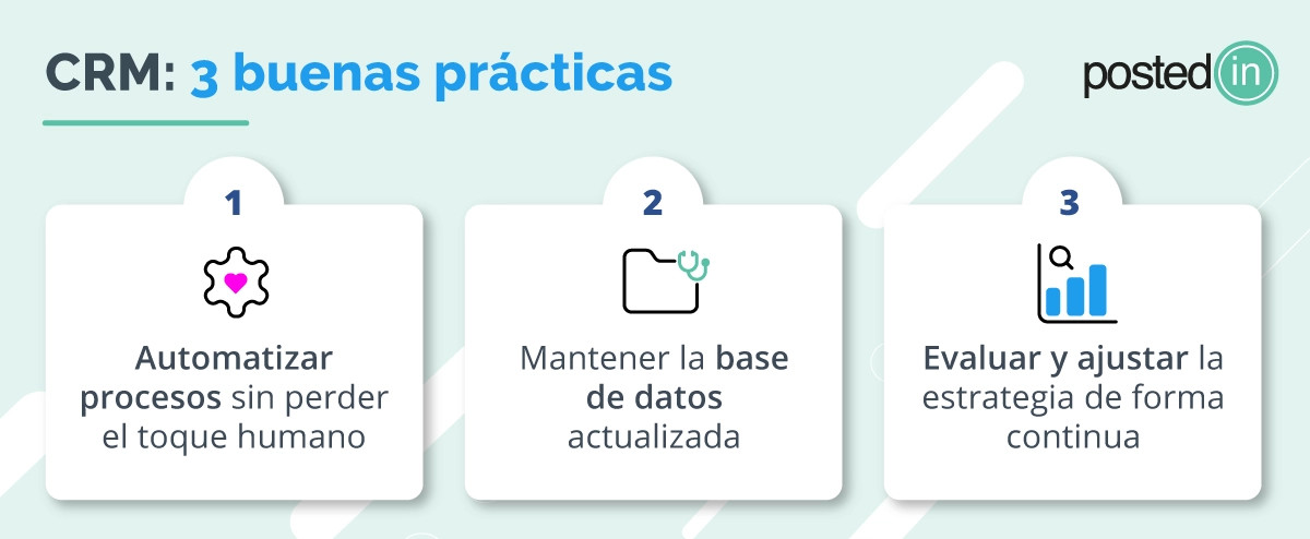 Infografía que resume 3 buenas prácticas de CRM.