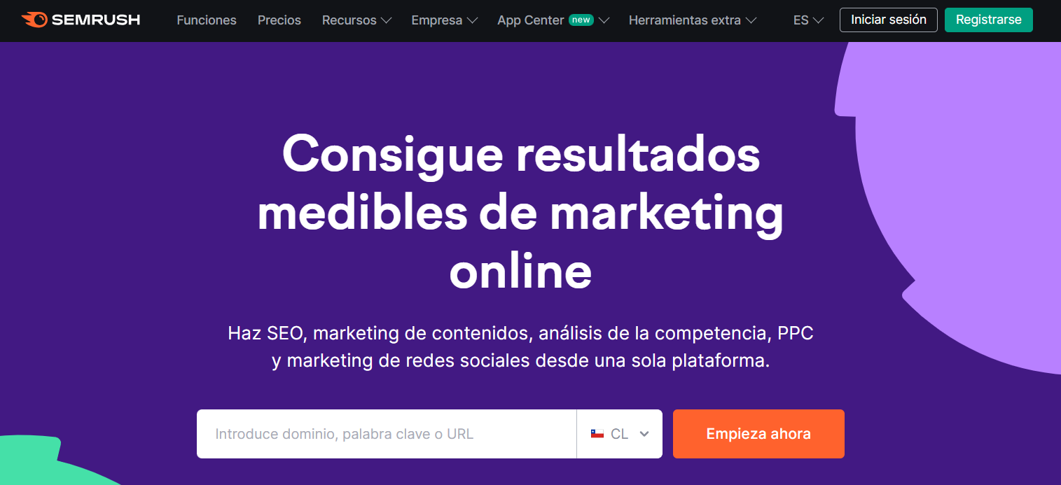 Landing principal de Semrush.