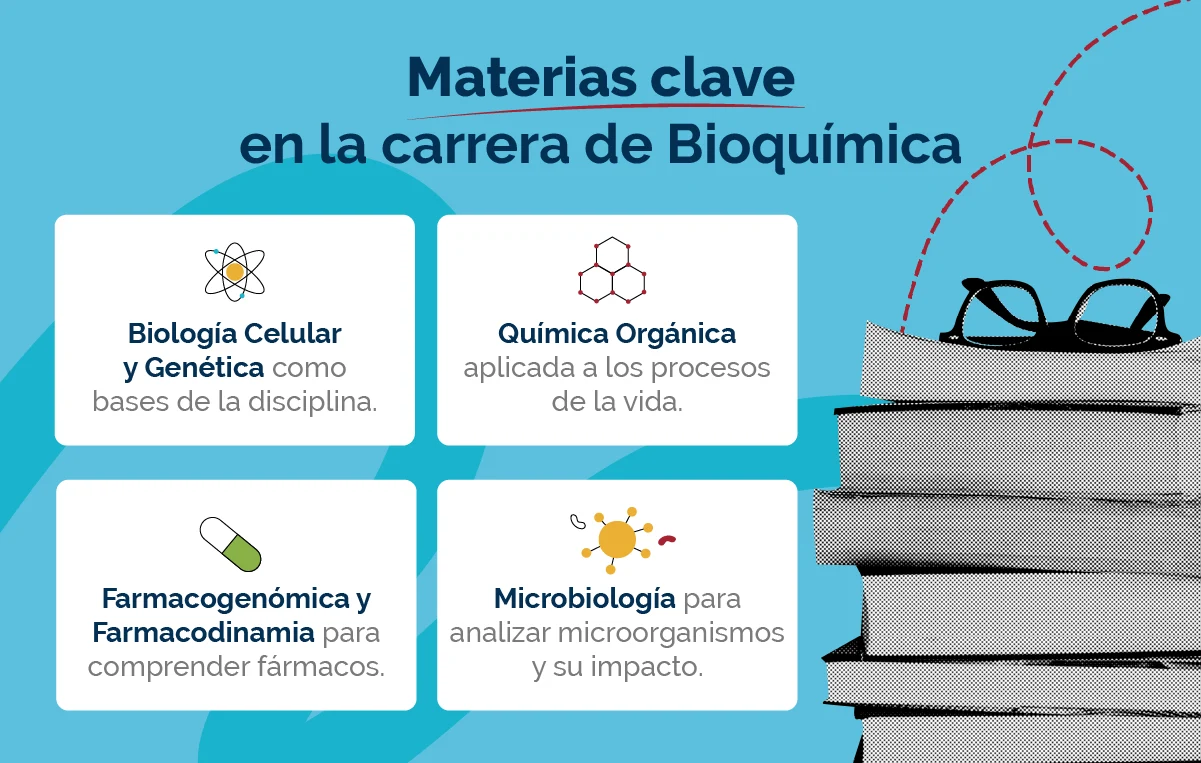 Materias clave en la carrera de Bioquímica.