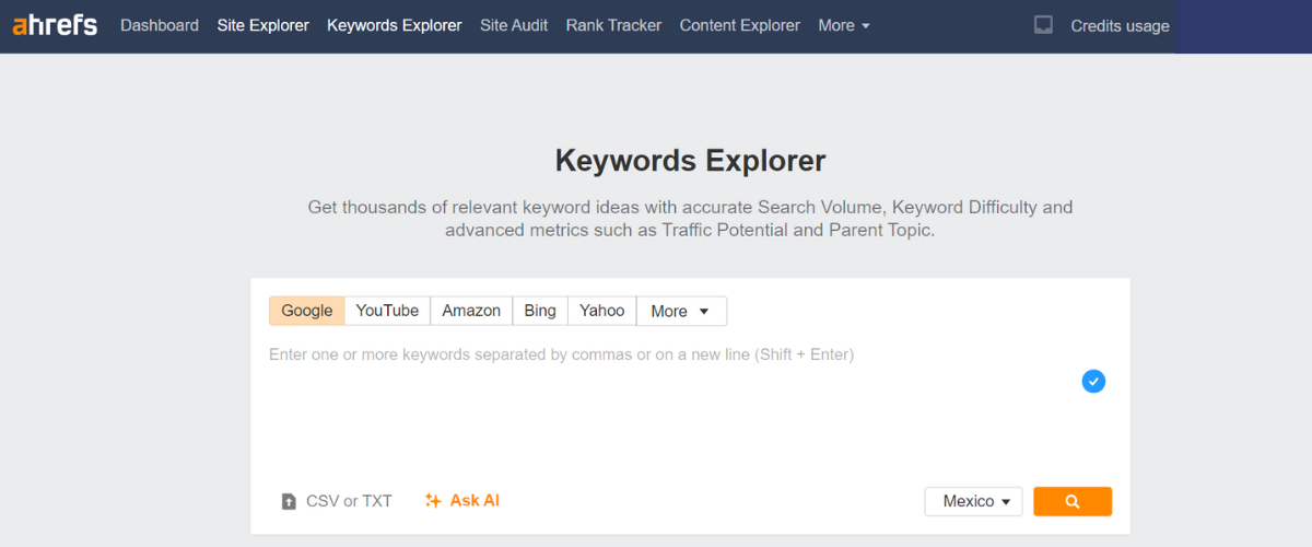 Herramienta Keyword Explorer de Ahrefs.