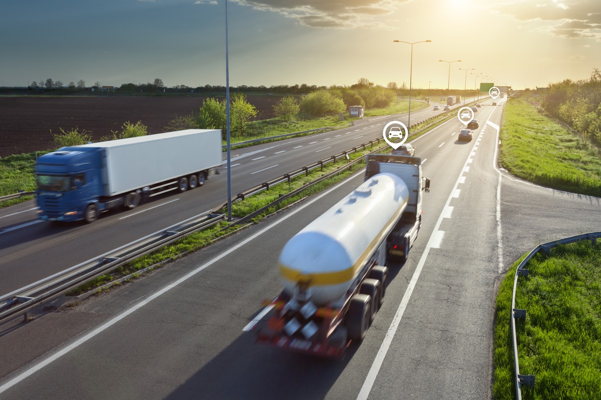 Trucks on the road that record their driving metrics