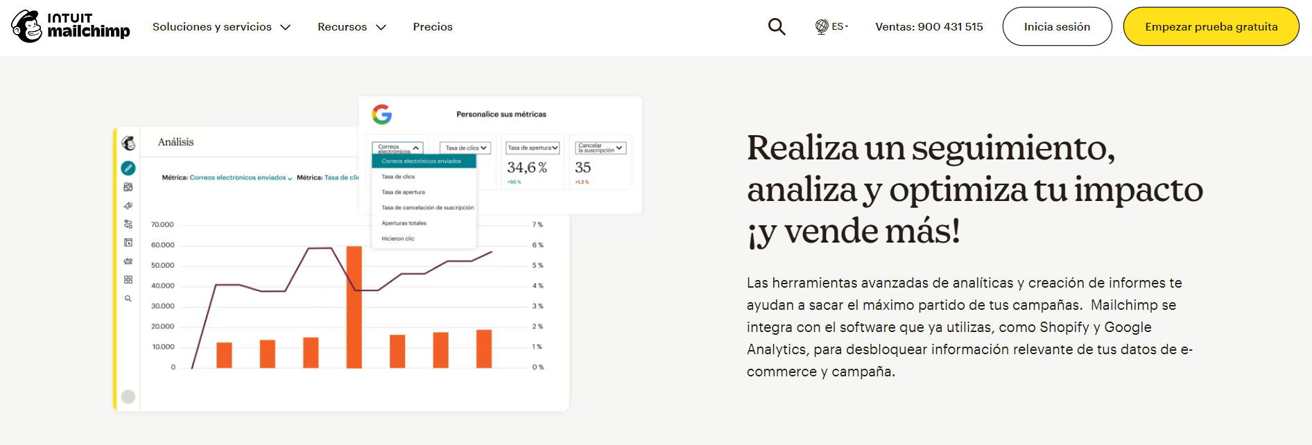 Print de sitio Mailchimp sobre email marketing.