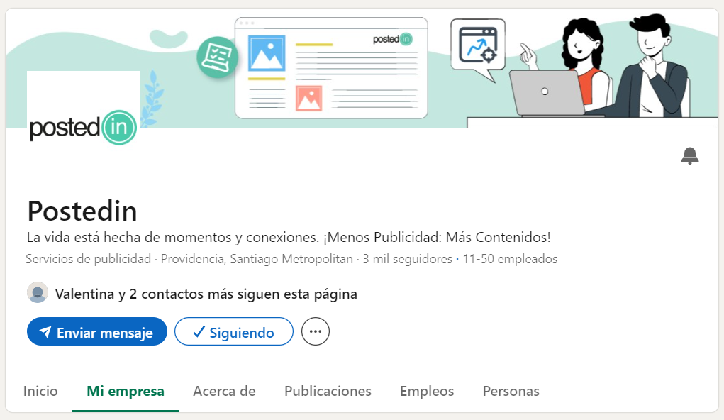 Página principal de LinkedIn de Postedin.