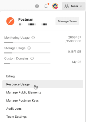 Team resource usage information
