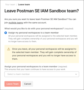 Leave and reassign personal workspaces