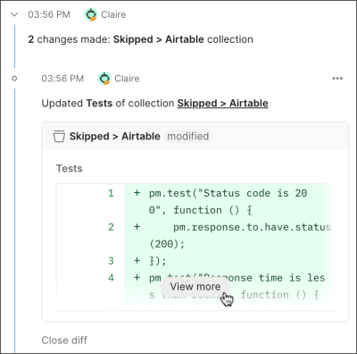 Collection changelog view changes