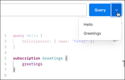 Select a query with the Query button dropdown list