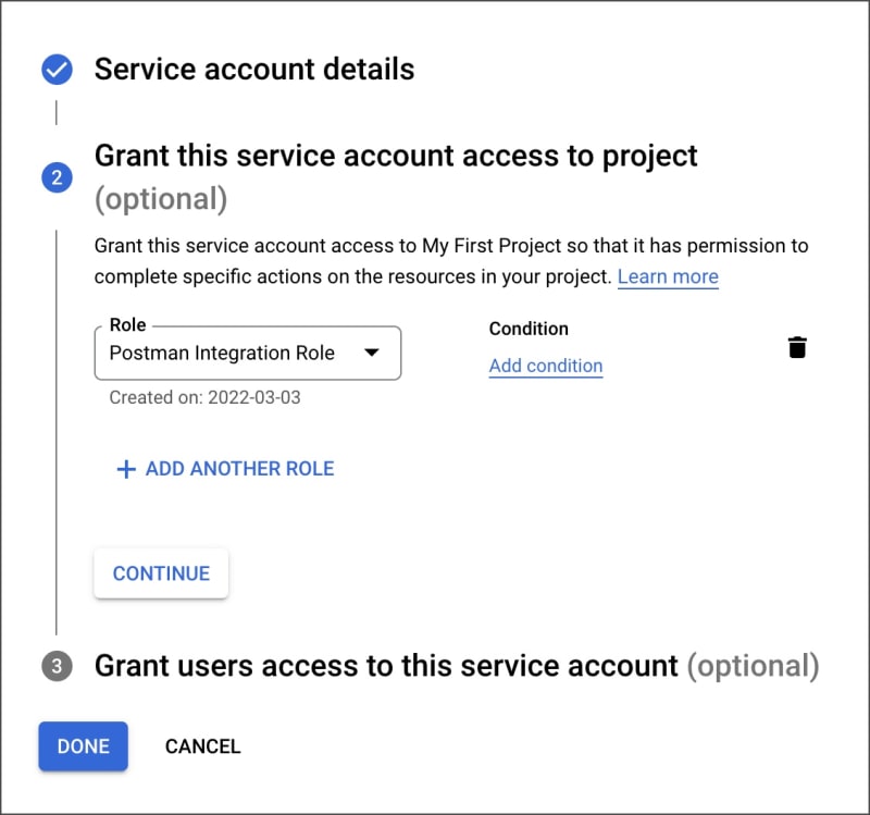 Creating a service account