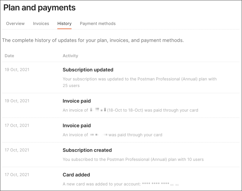 Account history view