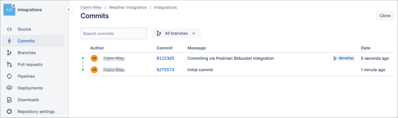 Bitbucket commits list
