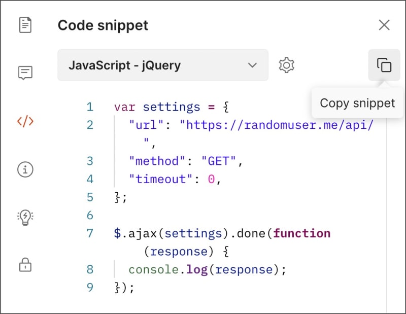 Copy code snippet to clipboard