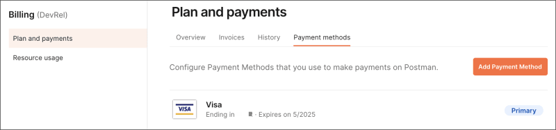 Payment methods view