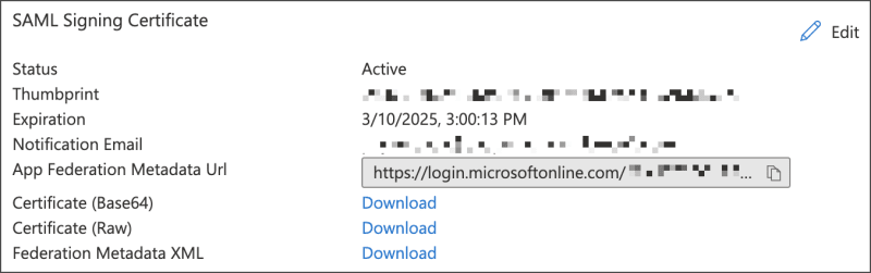 SAML signing certificate in Microsoft Entra ID