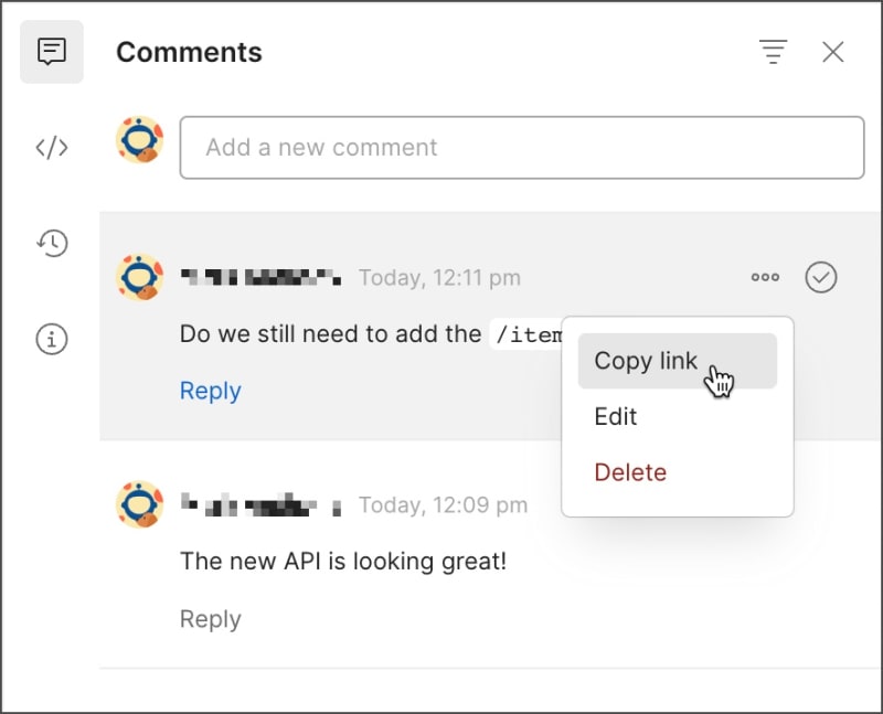 Managing an API comment