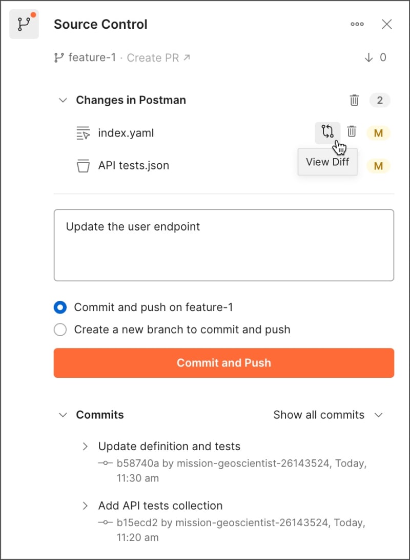 Source control pane