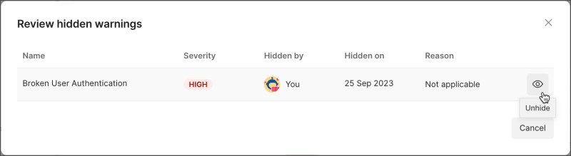 Review hidden security warnings