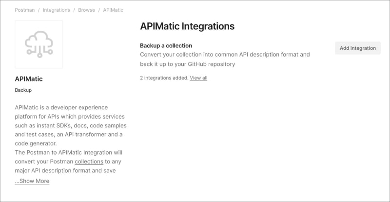Add APIMatic integration