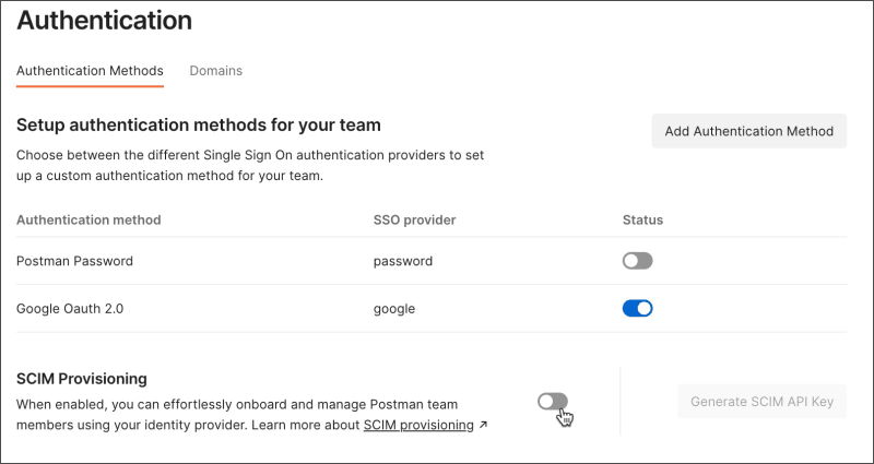 Enable SCIM in dashboard