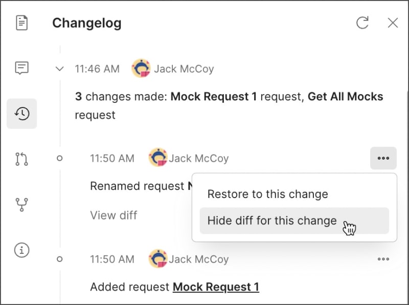 Hide a diff in the changelog
