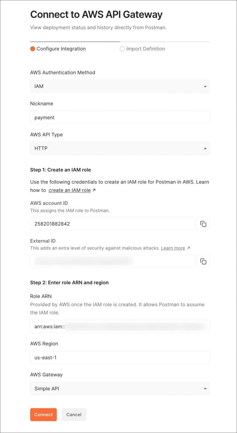 Connecting with AWS IAM role