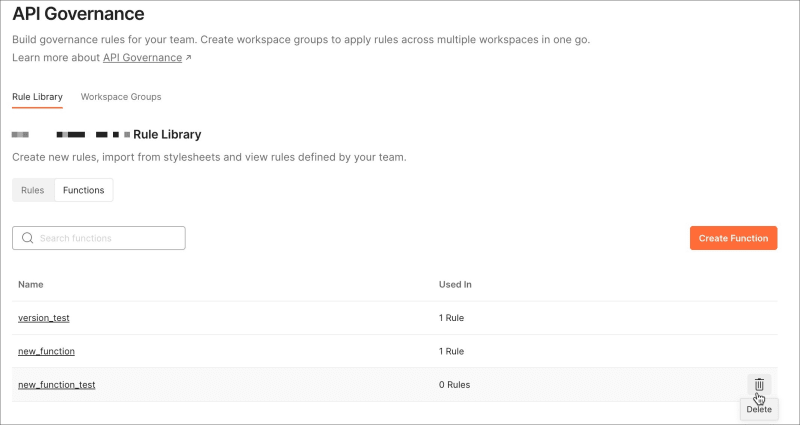 Delete a custom API Governance function