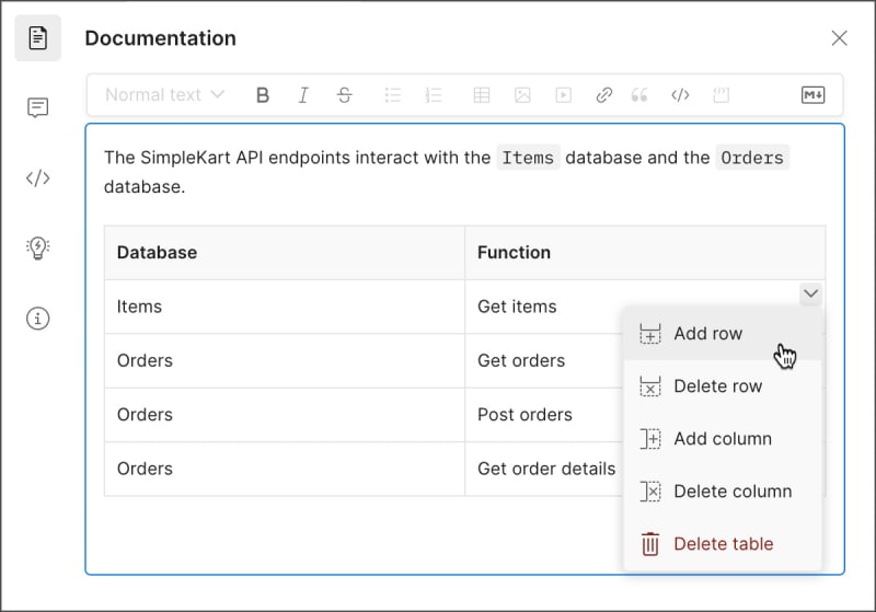 Postman editor table shortcuts