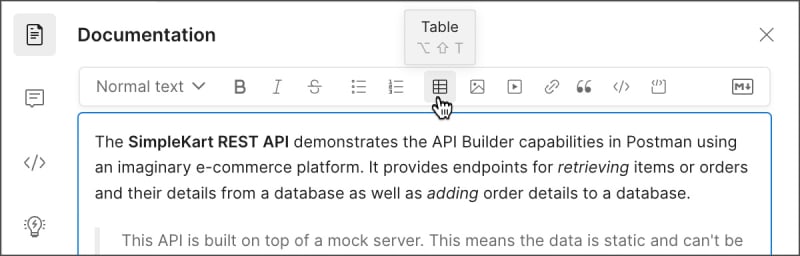 Postman editor toolbar