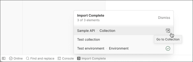 Import complete message
