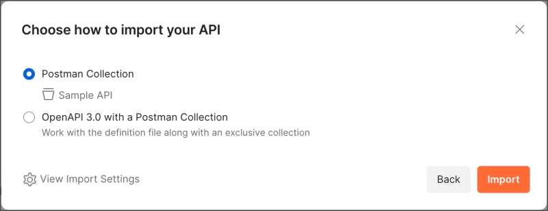 API definition import options