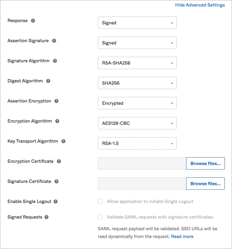Configure advanced custom SAML settings