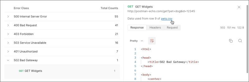Viewing imported data for a request error