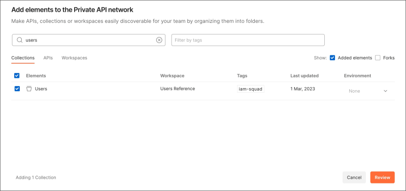 Add elements to your Private API Network