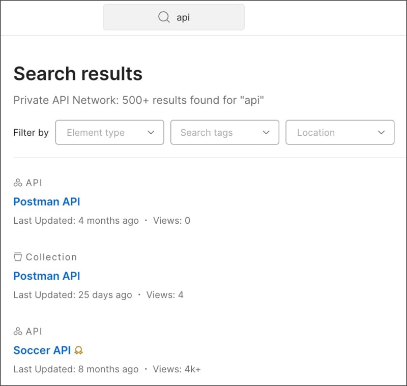 Filter and search your Private API Network