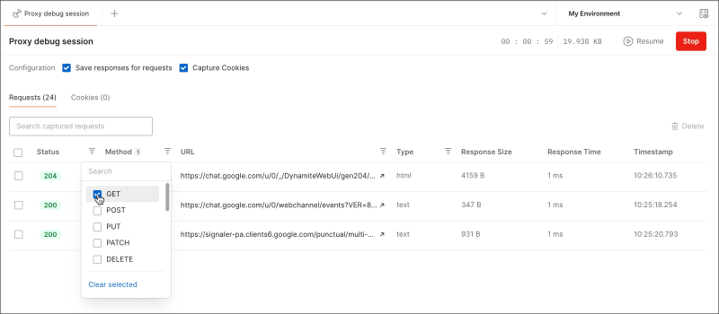 Control a proxy session