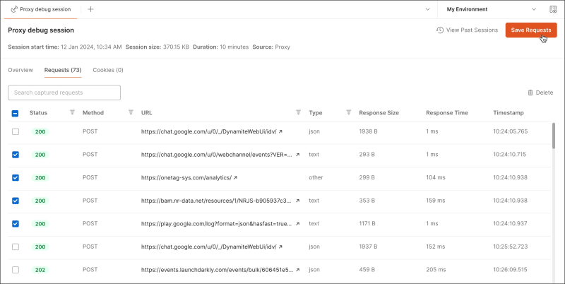 Save captured requests to a collection