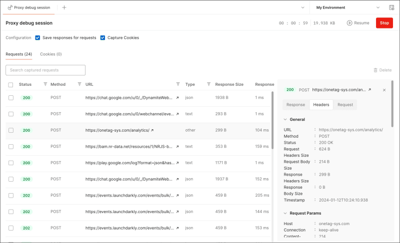 View proxy session results