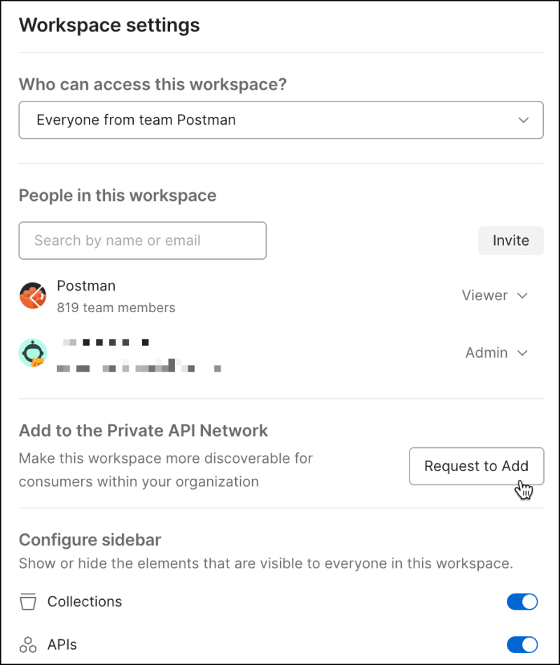 Request to add workspace to your Private API Network
