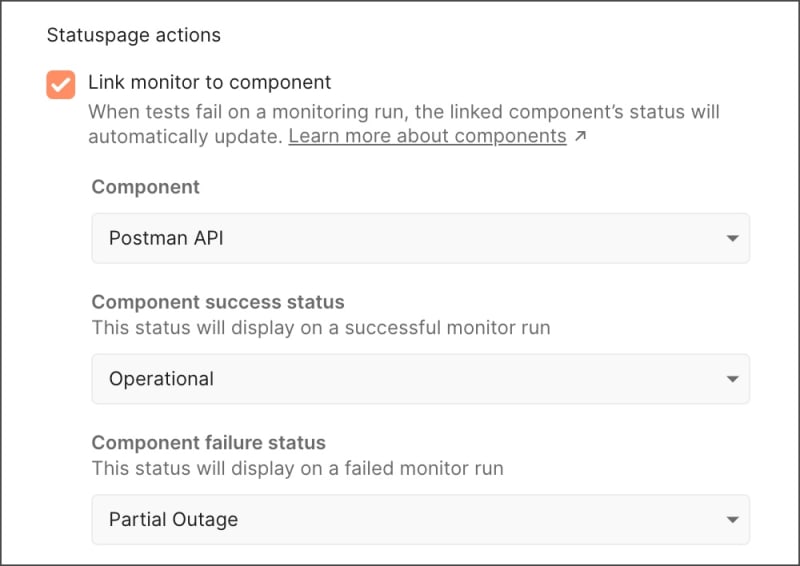 Statuspage link monitor to component